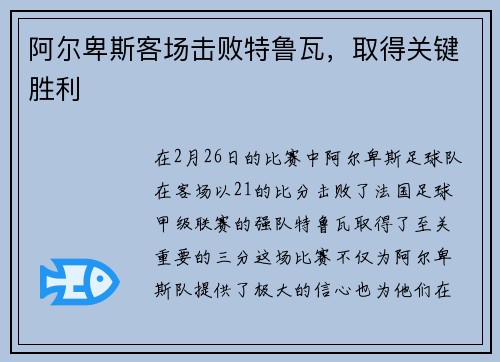 阿尔卑斯客场击败特鲁瓦，取得关键胜利