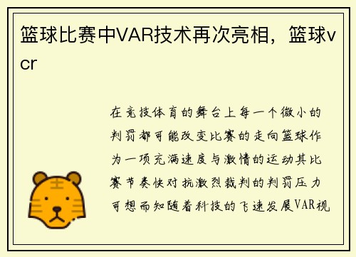 篮球比赛中VAR技术再次亮相，篮球vcr